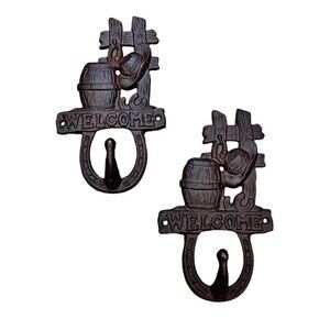 Welcome Cast Iron Metal Hook Horseshoe Barrel Cowboy Hat Rustic